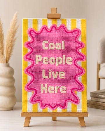 Cool people pink yellow Pearlstone Tuval Sanat Kiti | Yarım İnci 3D Tablo Boyama Seti | Rhinestone 