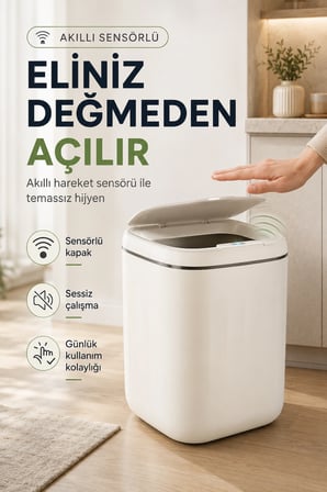 Akıllı Sensörlü  Litre Çöp Kovası Sessiz Kapaklı Modern Hijyenik Ev Tipi Çöp Kutusu