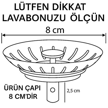 Çöpmak 8 cm Paslanmaz Çelik Lavabo Evye Gider Süzgeci Sifon Uyumlu Dayanıklı Filtre