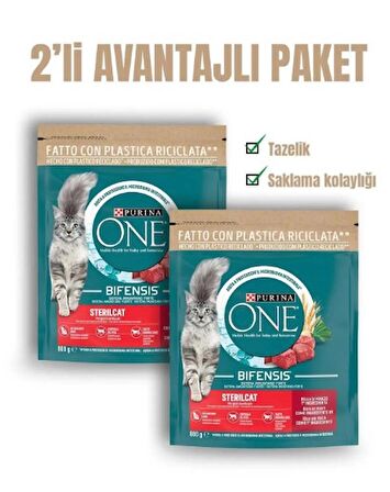 Purina OneSığır Etli Kısırlaştırılmış Yetişkin Kedi Maması 800 Gr x 2Ad