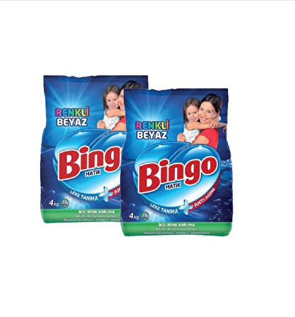 Bingo Matik Renkli Beyaz 4 kg 2'Li Paket Beyazlar ve Renkliler için Toz Çamaşır Deterjanı