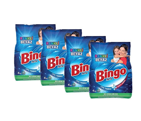 Bingo Matik Renkli Beyaz 4 kg 4'Lü Paket Beyazlar ve Renkliler için Toz Çamaşır Deterjanı