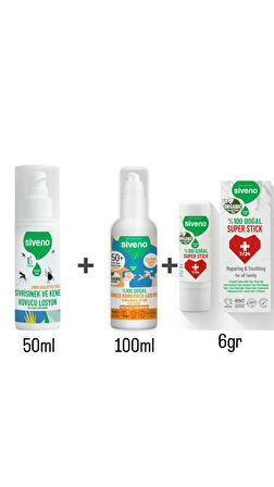 Siveno %100 Doğal Yaz Seti 50ml Sinek Kovucu+Yatıştırıcı Stick+Güneş Losyonu set004