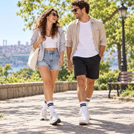 Unisex Beyaz Çorap Siyah Çizgili 12'Li Set Uzun Soket Günlük Spor Kolej Stil Kadın Erkek Çorabı
