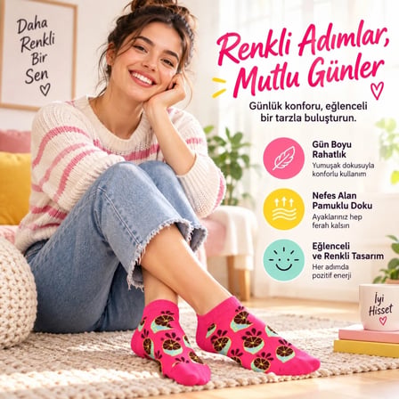 Kadın Fuşya Limon Desenli Patik Çorap 12'Li Paket | Renkli, Rahat Ve Esnek Günlük Kısa Çorap