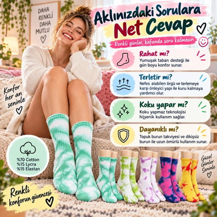 Unisex Batik Desenli Çorap 10'Lu Set Renkli Pamuklu Uzun Soket Dikişsiz Nefes Alan Günlük Spor Çorab