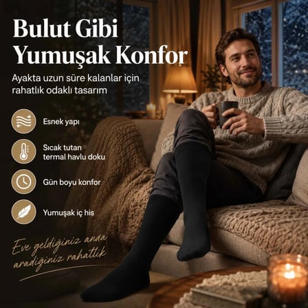 Erkek Siyah 12’Li Kışlık Uzun Termal Havlu Çorap | Dikişsiz, Esnek, Sıcak Tutan, Güçlendirilmiş Topu