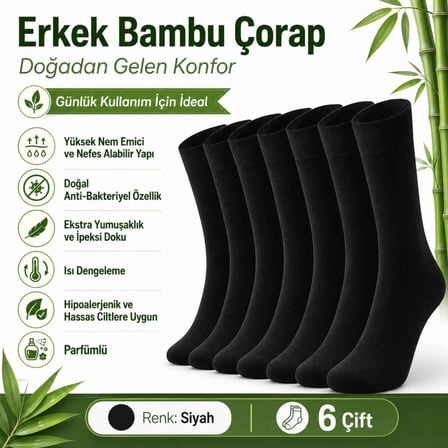 Erkek Bambu Soket Çorap 12’Li Paket, Dikişsiz Parfümlü Nefes Alan Yumuşak Nem Emici Günlük Uzun Çora