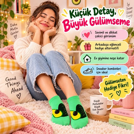 Kadın Avokado 12'Li Desenli Patik Çorap Pamuklu Dikişsiz Sneaker Uyumlu Eğlenceli Günlük Set