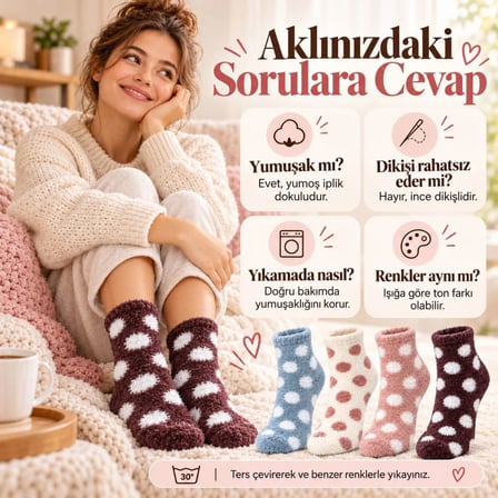 Kadın 8'Li Puantiyeli Peluş Ev Çorabı Seti | Yumuşacık Kışlık Soket Çorap Mavi Ekru Pembe Kahverengi