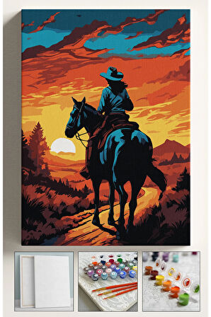 Sayılarla Boyama Çerçeveli Hobi Seti Numaralı Tuval Fırça Boya Kasnaklı 40X50Cm Kovboy