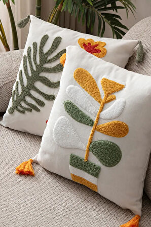 2'li Comfort Punch Desenli Kırlent Kare Dekoratif Bohem Nakışlı Koltuk Yastık Kılıfı panç 45x45
