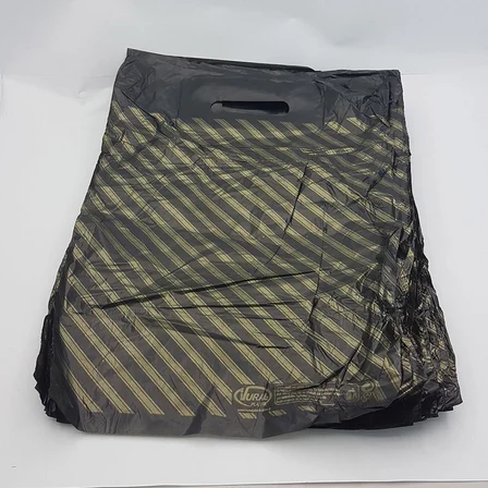 Takviyeli İnce Siyah Çizgi Desenli El Geçme Çanta Poşet Torba - 2 No - 26x38 Cm. - 250 Adet