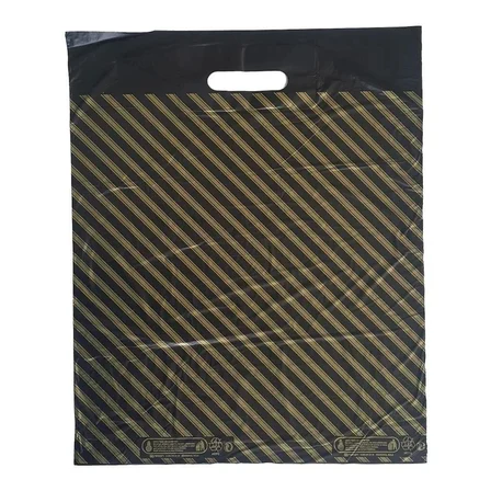 Takviyeli İnce Çizgi Desenli Siyah El Geçmeli Çanta Poşet Torba -4 No - 40x50 Cm. - 150 Adet