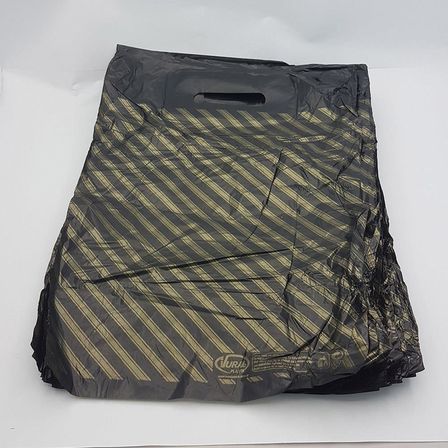 Takviyeli İnce Çizgi Desenli Siyah El Geçmeli Çanta Poşet Torba - 6 No - 60x70 Cm. - 500 Adet