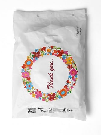 Omeyva El Geçme Baskılı Küçük Boy Blok Poşet Torba - No : 0 - 20x30 Cm. - Beyaz - 1000 Adet
