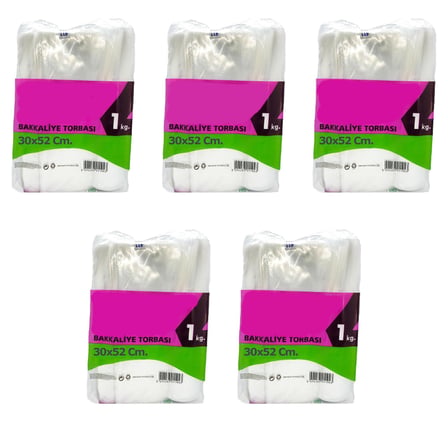 Omeyva Şeffaf Naylon 5 lik 30x52 Cm. Gıda Bakkaliye Poşeti Torbası - 5 Kg. - Ort. 425 Adet - 5 Paket