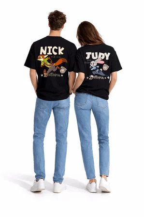 Sevgili Kombini Crazy Animal Baskılı Çift Tişört Oversize Unisex Çift Kombin Karikatür Çift Set