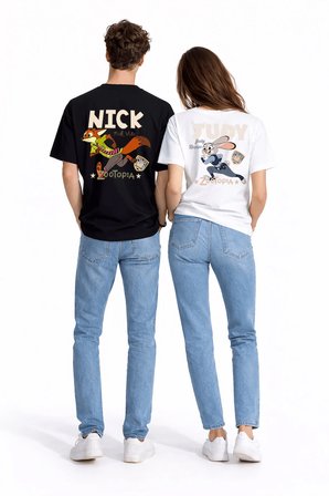 Sevgili Kombini Crazy Animal Baskılı Çift Tişört Oversize Unisex Çift Kombin Karikatür Çift Set