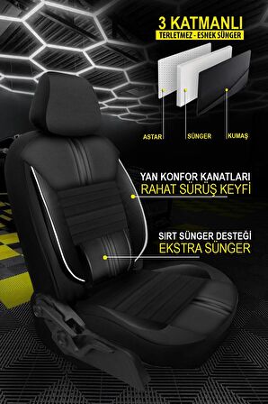 Carbon Beyaz Lüks Deri Üniversal Oto Koltuk Kılıfı