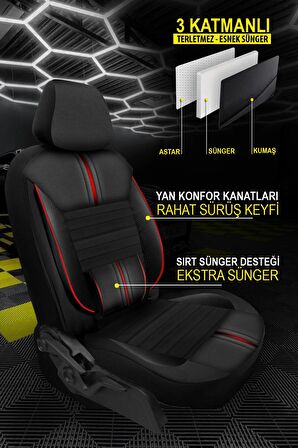 Carbon Kırmızı Lüks Deri Üniversal Oto Koltuk Kılıfı