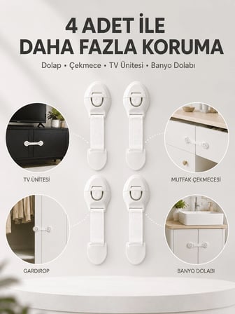 4'Lü Çocuk Güvenlik Dolap Çekmece Kilidi