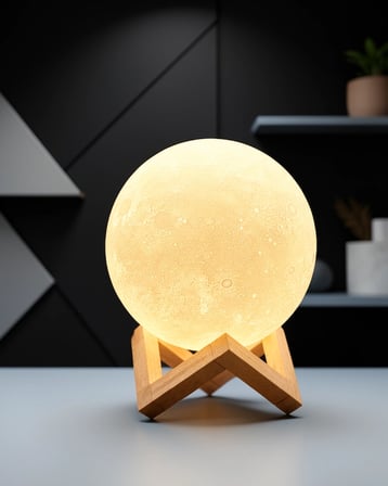 Ay Gece Lambası Ahşap Standlı