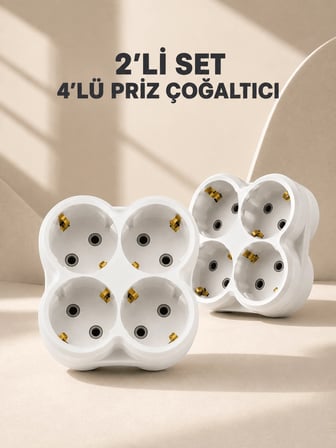 Priz Çoklayıcı 4’Lü Duvar Tipi Kompakt Priz Çoğaltıcı 2’Li Set