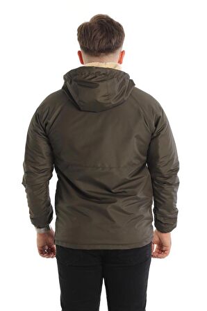 Dar Kesim Içi Kürklü Kanguru Cep Erkek Yağmurluk Mont