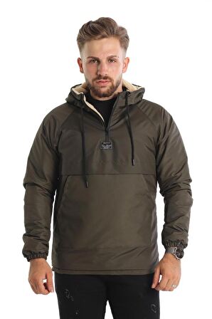 Dar Kesim Içi Kürklü Kanguru Cep Erkek Yağmurluk Mont