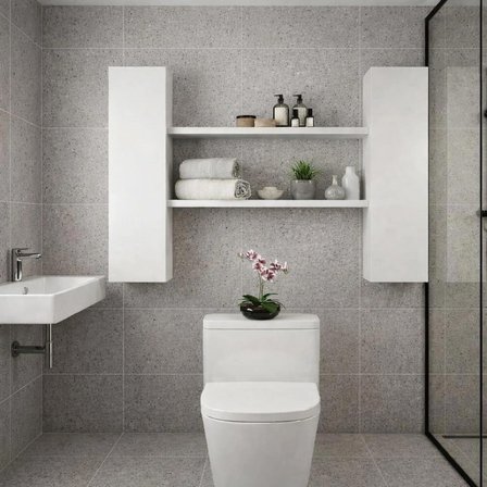 Premium 106 cm Modern Kapaklı Dolap ve Açık Raf Takımı - Beyaz