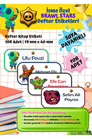 Brawl Stars Etiketi Defter Etiketi Kitap Etiketi Kişiye Özel Suya Dayanıklı İsim Yazılabilien