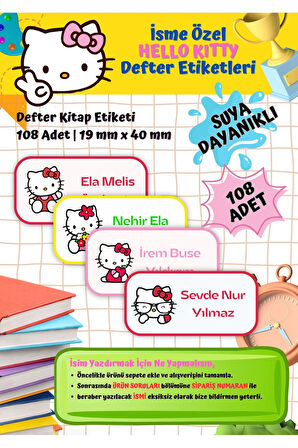 Hello Kitty Sanrio Etiketi Defter Etiketi Kitap Etiketi Kişiye Özel Suya Dayanıklı İsim Yazılabilien