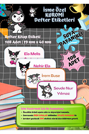 Kuromi Sanrio Etiketi Defter Etiketi Kitap Etiketi Kişiye Özel Suya Dayanıklı İsim Yazılabilien