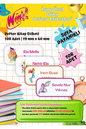 Winx Okul Etiketi Defter Etiketi Kitap Etiketi Kişiye Özel Suya Dayanıklı İsim Yazılabilien