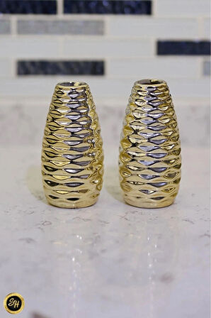 1-adet Yan Desenli Vazo Gold Biblo Dekoratif Sunumluk Dekor