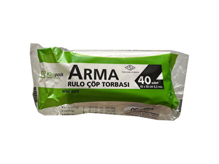 Arma Kimpack Beyaz Mini Boy 40 x 50 Cm. - 20 Litre Çöp Torbası Poşeti - 40 Adetlik 5 Rulo