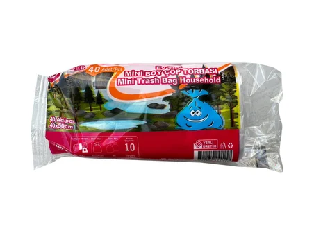 Yener Mini Küçük Boy Çöp Torbası Poşeti - 2 Kat - Beyaz - 10 Litre - 40x50 Cm. - 40 Adetlik 1 Rulo