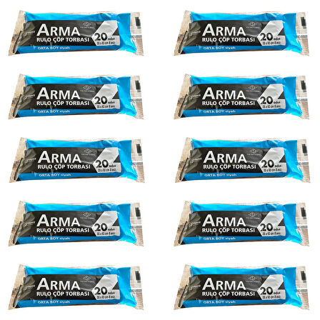 Arma Siyah Orta Boy 55 x 60 Cm. - 30 Litre Çöp Torbası Poşeti - 20 Adetlik 10 Rulo