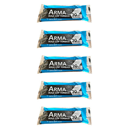 Arma Siyah Orta Boy 55 x 60 Cm. - 30 Litre Çöp Torbası Poşeti - 20 Adetlik 5 Rulo