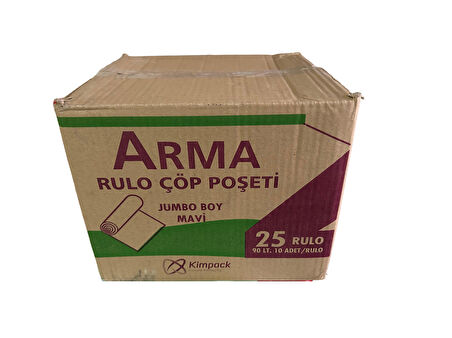 Arma Jumbo Boy 90 Lt. Mavi Çöp Torbası Poşeti - 80 x 110 Cm / 10 Adetlik 25 Rulo / Koli