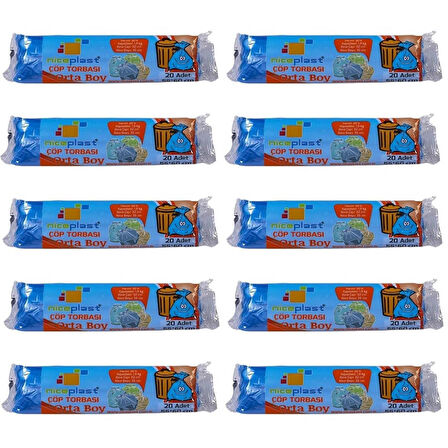 Niceplast Mavi Orta Boy 55x60 Cm. 30 Litre Çöp Torbası Poşeti - 20 Adetlik 10 Rulo