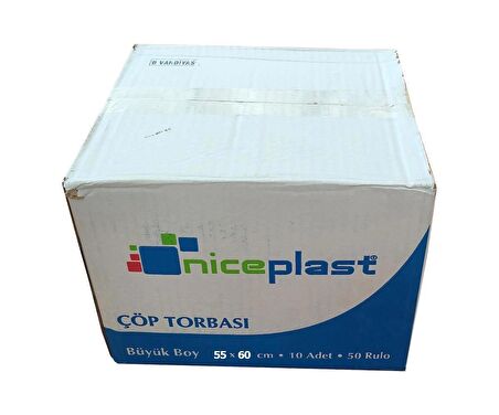 Niceplast Mavi Orta Boy 55x60 Cm. 30 Litre Çöp Torbası Poşeti - 20 Adetlik 50 Rulo- 1000 Adet / Koli