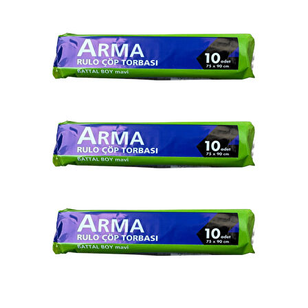 Arma Battal Boy 70 Lt. Mavi Çöp Torbası Poşeti - 75 x 90 Cm / 10 Adetlik 3 Rulo