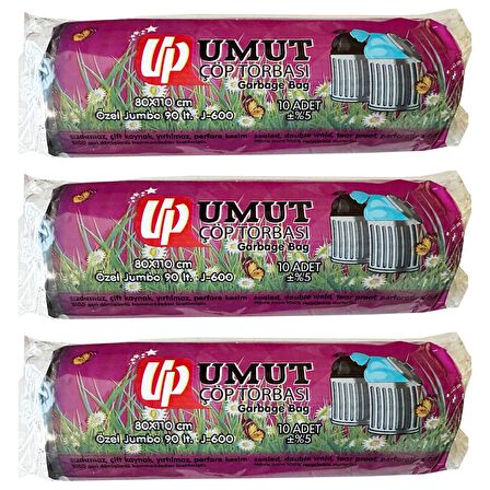 Umut Endüstriyel Jumbo Çöp Torbası Poşeti - 2 Kat - Siyah - 600 Gr. - 80x110 Cm. -10 Adetlik 3 Rulo