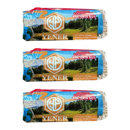 Yener Mavi Orta Boy Çöp Torbası Poşeti - 2 Kat - 55x60 Cm. - 20 Adetlik 3 Rulo
