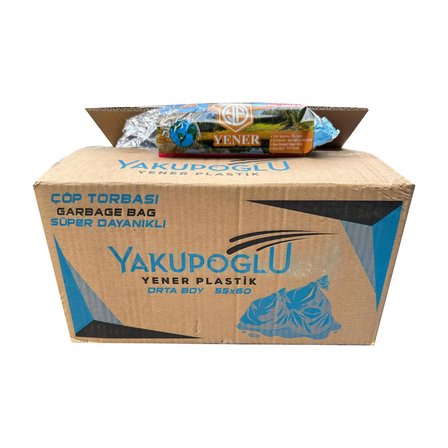 Yener Mavi Orta Boy Çöp Torbası Poşeti - 2 Kat - 55x60 Cm. - 20 Adetlik 50 Rulo / Koli