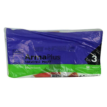 ArmaPlus Takviyeli Kalın Baskılı Beyaz Çanta Poşet Torba - 3 No - 33x45 Cm. - 50 Adetlik 3 Paket