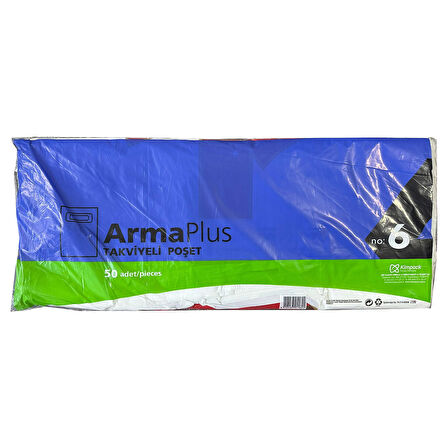 ArmaPlus Takviyeli Kalın Baskılı Beyaz Çanta Poşet Torba - 6 No - 60x70 Cm. - 50 Adetlik Paket