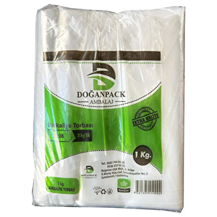 Doğanpack Şeffaf Naylon 2 lik 23x36 Cm. Bakkaliye Poşeti Torbası - 1 Kg. - Ort. 190 Adet - 3 Paket